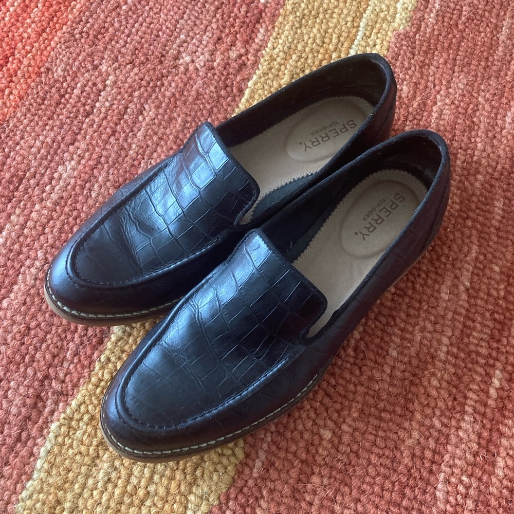 Black Sperry Fairpoint Croc Loafer